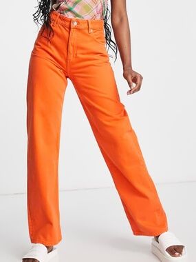 bershka straight leg jean bright orange 30 / 8